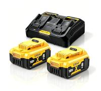 2X 8.0Ah DCB182 And 6A Dual Port Charger Replacement for Dewalt 18V Battery | Compatible with DEWALT Batteries DCB184 DCB200 DCB180 DCB181 DCB201 DCB204 DCB183 DCB185 DCB203 with LED Indicator