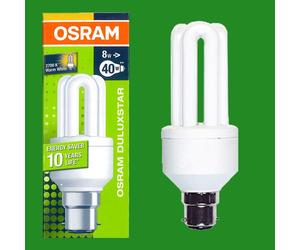 2x 8W (=40W) OSRAM Low Energy Power Saving CFL Stick Light Bulbs BC B22 Lamps
