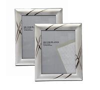 2x 8x10-inch Two-Tone Satin Silver-Plated Photo Frames Stands/Hangs both ways (Landscape or Portrait) - 328ASS55 (2x 8x10-inch)