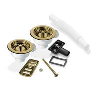 2X 90mm Basket Strainer Waste & Overflow Kit, Polished Or Brushed Finish, Extended Bolt, Astini/rak/rangemaster Compatible