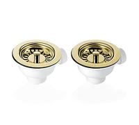 2X 90mm Gold Basket Strainer Waste for Astini, RAK, Rangemaster Ceramic Sink