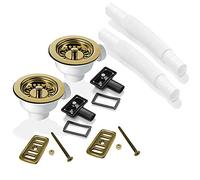 2X 90mm Gold Strainer Waste, 2X Overflow for Astini RAK Rangemaster Ceramic Sink