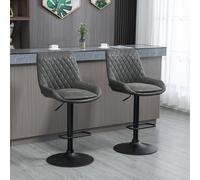2x Adjustable Dark Grey Bar Stools PU Leather 360° Swivel Kitchen Chairs