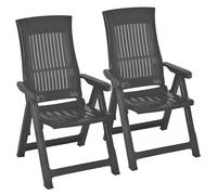 (2x Anthracite) Folding Garden Lounger Chair 5 Multi Reclining Positions Outdoor Dining Chairs