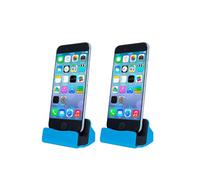 2X Aquarius Desktop Charging Dock & Braided Cables Blue - Phone Power Stand For Home & Site Office Desk