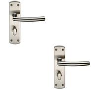 2x Arched Lever on Bathroom Backplate Door Handle Thumbturn Lock Satin Steel