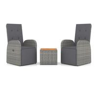 (2x armchair + table) vidaXL Garden Lounge Set Grey Poly Rattan & Solid Wood Acacia Multi Models