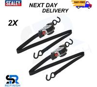 2X Auto Retract Ratchet Tie Down Strap Sealey ATD25301 25mm x 3 Metre + Hooks