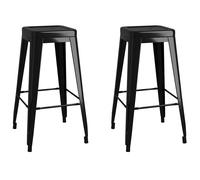 2x Bar Stools Stackable Metal Kitchen Chairs High Counter Seats White/Black vida