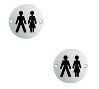 2X Bathroom Door Unisex Symbol Sign 76mm Diameter Satin Anodised Aluminium