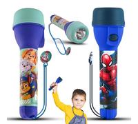 2x Battery-Powered Kids Torches, Marvel Spiderman and Paw Patrol LED Flashlights Xmas Torch, Big Torch with Attached Lanyard, 16cm Bright Night Light Toy for Kids 3+Years | Luminous Range: 3.5 Meter