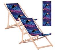 2x Beach Lounger Deckchair Garden Lounger in Beech Wood Toucan