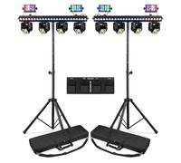 2X BeamZ ShowBar Go Ultra 3-in-1 Moving Head Light Bar, Party DJ Lighting Package with Footswitch, LED Par Bar, Derby Effect, Sync Moving Heads, Auto & Sound Control, Tripod Stands