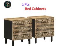 2X Bed Cabinets Nightstand Bed Side Table Black Solid Rough Wood Mango vidaXL