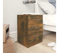 2x Bedside Cabinets Smoked Oak Engineered Wood 38x35x56 cm, 3-Drawer Nightstands
