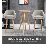 HOMCOM PCs Modern Upholstered Fabric Bucket Seat Bar Stools w/ Solid Wood Legs in Beige HOMCOM Beige