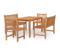 (2x bench + 2x armchair + Table) vidaXL Solid Wood Teak Garden Dining Set 3 Piece Patio Dining Table and Chair