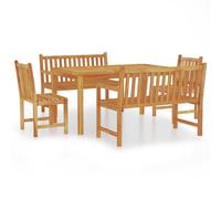 (2x bench + 2x chair + Table) vidaXL Solid Wood Teak Garden Dining Set 3 Piece Patio Dining Table and Chair