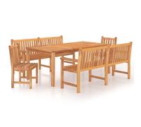 (2x bench + 2x chair + table) vidaXL Solid Wood Teak Garden Dining Set Patio Table Furniture Multi Models