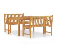 (2x bench + Table) vidaXL Solid Wood Teak Garden Dining Set 3 Piece Patio Dining Table and Chair