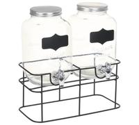 2x Beverage Dispensers with Durable Metal Stand 2x4L Glass Transparent vidaXL