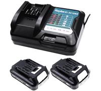 2x BL1021B 2.0 Ah Battery & DC10WD 12V Charger | Replace for Makita Battery BL1020B BL1041B BL1040B BL1015 BL1016 Charger DC10WC DC10SB