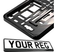 2X Black Car Number Plate Holder Surround - Front/Rear ABS Plastic License Plate Frame for Caravan, Van, & Trailer - Universal Fit for UK Replacement Registration Plates