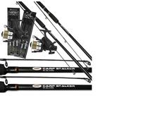 2x Black Carp Fishing Stalker 8ft 2lbTC Rods & Reels Set Up With FREE TACKLE SET