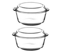 2X Borcam Large Round Glass Casserole Oven Dish Non Stick Cooking Bake