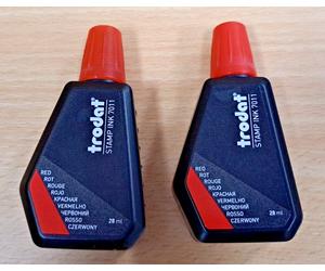 2x BOTTLES (2x28ml) TRODAT RED REFILL ENDORSING INK FOR STAMP PADS 7011