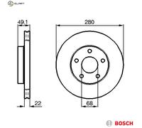Bosch BD733 Brake Disc Set - 280 mm Vented Discs - Front Axle - ECE-R90 Certified - Good Cooling, Reliable Braking, Corrosion Protection - 1 Set of 2 Discs