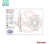 BREMBO Brake disc perforated/vented 09.9167.1X Brake rotor,Brake discs VW,AUDI,SKODA,Golf V Schrägheck (1K1),Golf VII Schrägheck (5G1, BQ1, BE1, BE2)