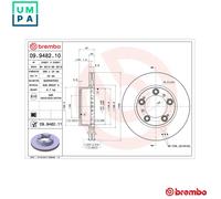 Brembo Front Brake Discs 09.9482.11 - 298mm Vented UV-Coated - Set of 2 for Porsche Boxster