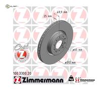 ZIMMERMANN COAT Z Brake disc 100.3300.20 312 25 10/5 5 112 internally vented Coated High-carbon VOLKSWAGEN: Tiguan II, Beetle Convertible