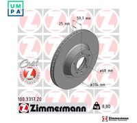2x Brake disc Externally Vented 100.3317.20 ZIMMERMANN for AUDI A6 C6