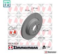 2x BRAKE DISC 150.3410.20 FOR BMW 7/E65/E66 M57D30 M54B30 3.0L 6cyl N62B36 3.6L