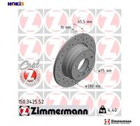 2x Brake disc solid 150.3425.52 ZIMMERMANN for BMW 1