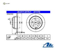 1X Brake disc ATE 24.0111-0170.1 for KIA SORENTO II (XM) 2.2 2009-2015