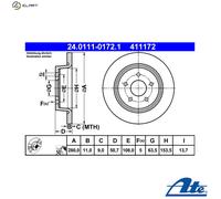 ATE Brake disc solid 24.0111-0172.1 Brake rotor,Brake discs FORD,Kuga Mk2 (DM2),C-Max II (DXA/CB7, DXA/CEU),Grand C-Max (DXA/CB7, DXA/CEU)