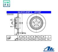 ATE Brake Disc 24.0111-0187.1 - for FORD S-MAX (CJ, WA6) 2.0 2015-2018