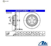 Brake disc ATE 24.0111-0188.1 for FORD KUGA I 2.0 2010-2012