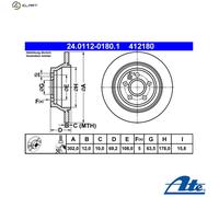ATE Brake Disc 24.0112-0180.1 for VOLVO S80 II T4 2013-2016
