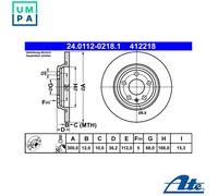 ATE Brake Disc 24.0112-0218.1 - Fits Audi A4/Allroad, A5, A6, Q5 2.0L