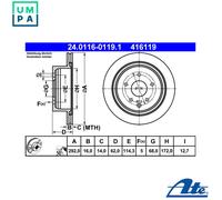 2x BRAKE DISC 24.0116-0119.1 FOR RENAULT KOLEOS/SUV NISSAN DUALIS ROGUE/SPORT