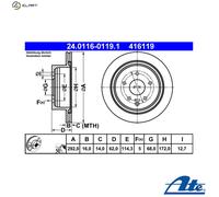 1X Brake disc ATE 24.0116-0119.1 for INFINITI G Coupe 3.5 2002-2006