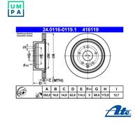 2x BRAKE DISC 24.0116-0119.1 FOR RENAULT KOLEOS/SUV NISSAN DUALIS ROGUE/SPORT