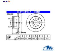 1X Brake disc ATE 24.0116-0124.1 for PEUGEOT BOXER Van 2 2016-2019