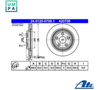 ATE Brake Disc 24.0120-0708.1 Vented for Jaguar S-Type II XJ