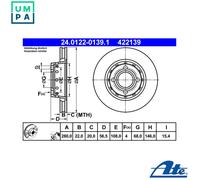 2x BRAKE DISC 24.0122-0139.1 FOR AUDI 6A/ADW/ACE/ABK/ABT/AAD 2.0L ADR 1.8L 4cyl