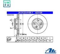 2x Brake disc Vented 24.0123-0109.1 ATE for HONDA CIVIC VII Hatchback STREAM